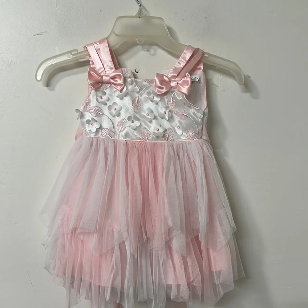 Jona Michelle Pink and White Floral Tulle Dress